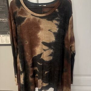 JODIFL Brown and Black Tie-Dye Long Sleeve Top